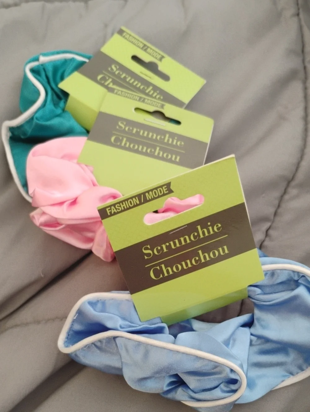 Satin Hair Scrunchies - Blue, Pink, Teal